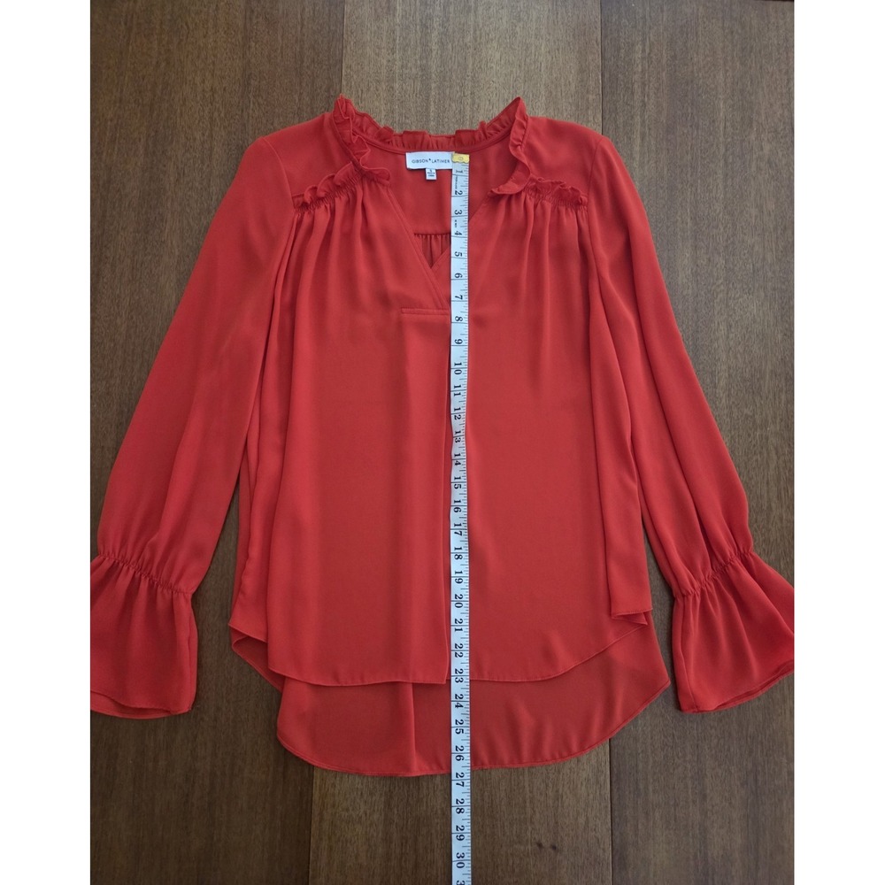 Gibson Latimer Blouse Women's Small Romantic Whichy Vamp Ruffled Tunic Red Xmas - Picture 3 of 11